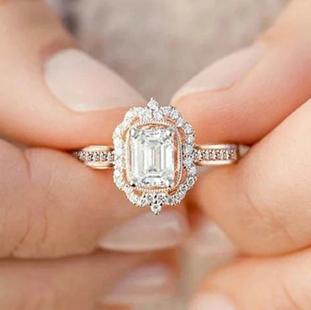 Rose Gold Simulated Diamonds Ring - Picture 1 of 4